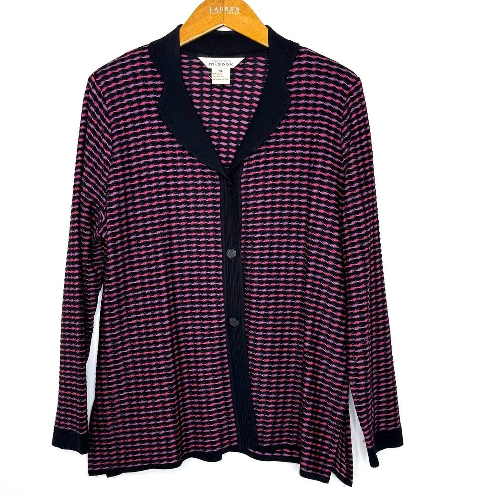 Misook Woven Knit Button Front Top‎